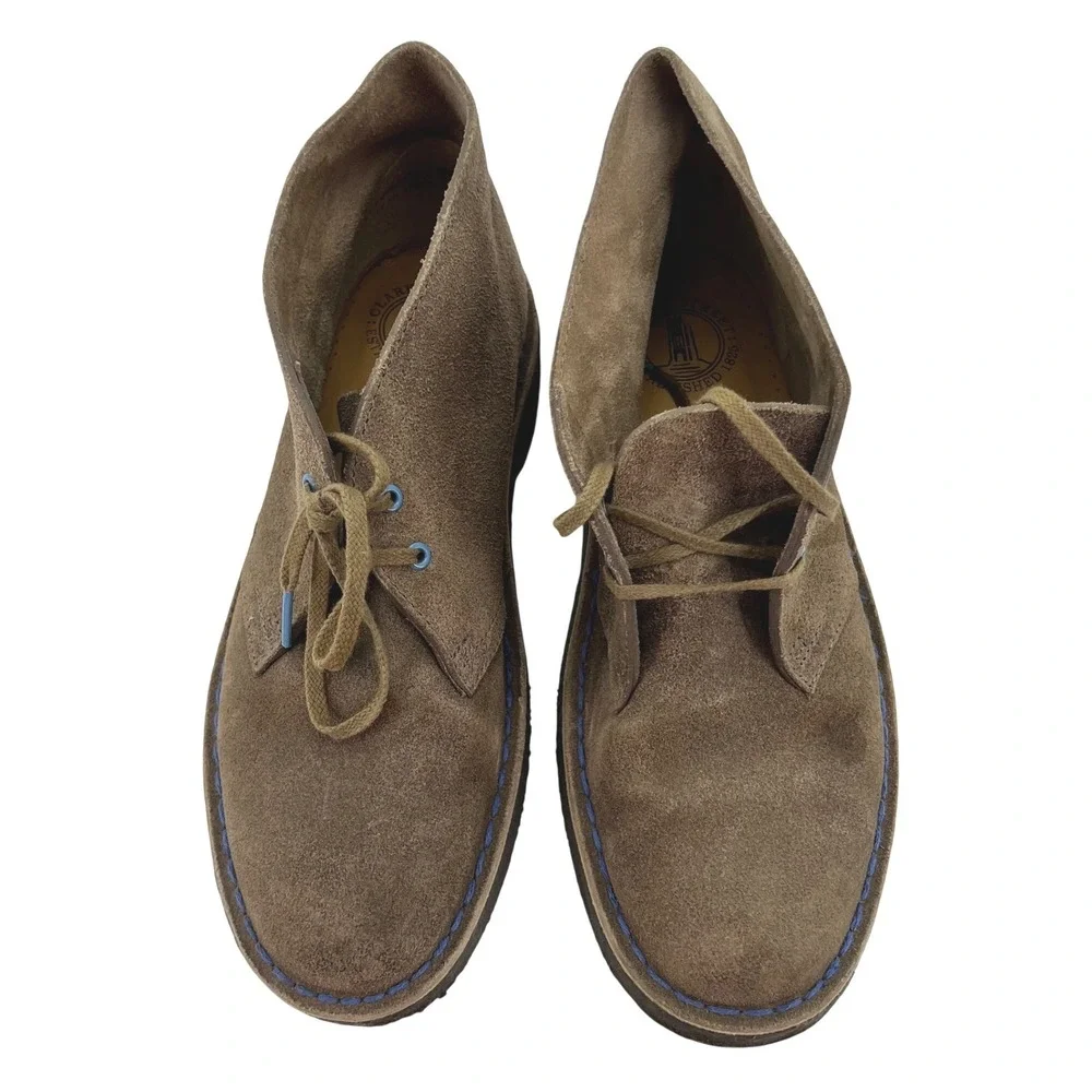 Clarks Originals Desert Boot Brown Suede Blue Stitching Mens 8
